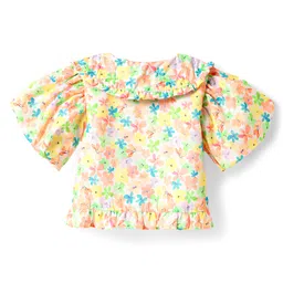 Babyhug Woven Puffed Sleeves Top with Floral Print - Cream image 2