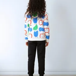 Anthrilo Fleece Knit Full Sleeves Pear & Apples Printed Winter Sweatshirt With Joggers Set - White & Black image 3