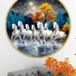 Livin'luxe Grey & Blue MDF Horses Living Room Large Round Wall Art 58 cm x 58 cm-picture-12