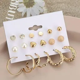 AmazingKarts Set of 9 Gold-Plated Pearls Beaded Contemporary Studs-picture-12
