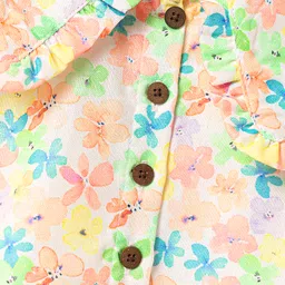 Babyhug Woven Puffed Sleeves Top with Floral Print - Cream image 3