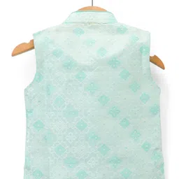 Dapper Dudes Full Sleeves Solid Kurta Pyjama Set With Jacket - Sea Green image 3