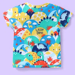 Babyhug 100% Cotton Knit Half Sleeves Front Open Striped Vests with Dino Print Pack of 3 - Blue Yellow & Red image 5