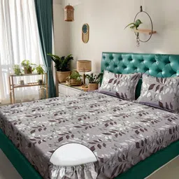 Myntra Elegant Homes Brown & White Floral 400 TC King Bedsheet with 2 Pillow Covers-picture-15