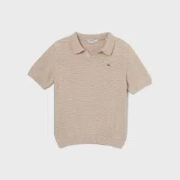 Fame Forever By Lifestyle Beige Cotton Regular Fit Textured Polo-image-71