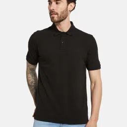 Octave Black Cotton Regular Fit Polo T-Shirt image 1