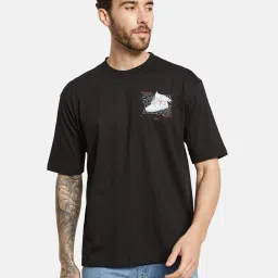 Octave Black Cotton Regular Fit Printed T-Shirt image 1