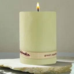 Fabindia Standalone Green Wax Pillar Candle image 1