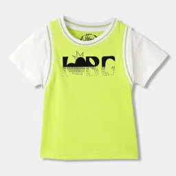 Blue Giraffe Kids Lime Green Cotton Printed T-Shirt image 1