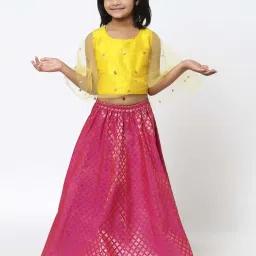 studiorasa Kids Yellow & Pink Sequence Lehenga Cholis image 4