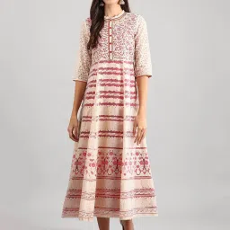 Aurelia Beige Printed Fit And Flare Kurta image 1