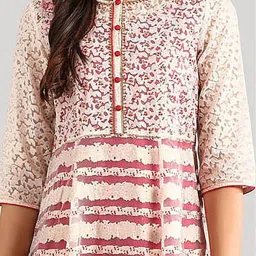 Aurelia Beige Printed Fit And Flare Kurta image 5