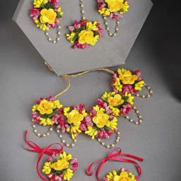 Zeneme Women Yellow Pink Flower Jewellery Set-picture-33