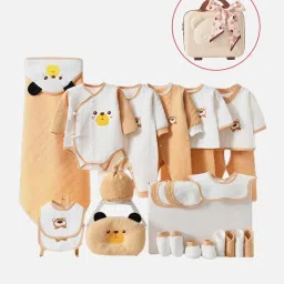 Little Surprise Box Kids Brown & White Cotton Printed Full Sleeves Onesie Set image 1