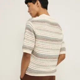ETA by Westside Taupe Knit-Textured Relaxed-Fit Polo T-Shirt image 2
