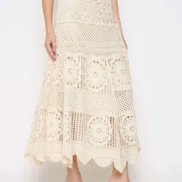 MADAME Beige Self Pattern Skirt image 1