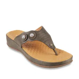 Mochi Women's Olive Green Thong Wedges-image-44
