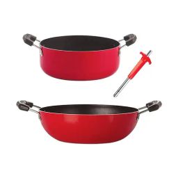 Nirlon Red Aluminium Non-Stick Cookware Set of 3-picture-1