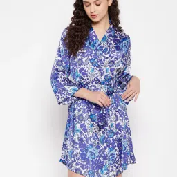 Clovia Blue & White Floral Print Robe-picture-27