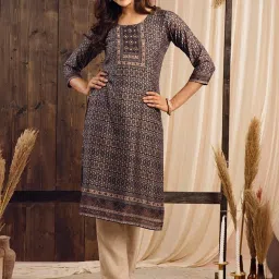 Odette Blue Cotton Printed Straight Kurta image 1