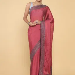 Soch Red Embroidered Saree With Unstitched Blouse image 1