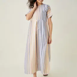 The Kaftan Company Yellow Cotton Stripes Night Gown image 4