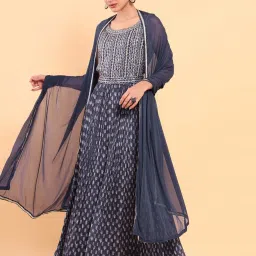 Soch Navy Printed Jumpsuit With Dupatta image 1