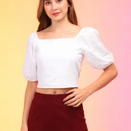 Globus White Cotton Regular Fit Crop Top image 1