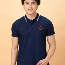 Being Human Navy Regular Fit Checks Polo T-Shirt-image-97