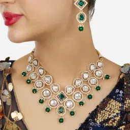 Zaveri Pearls Green Stones Beads Dazzling Austrian Diamonds Choker Necklace & Earring Set-ZPFK18005-picture-26