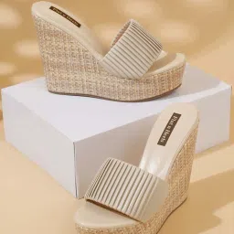 Flat N Heels Women's Beige Casual Wedges image 1