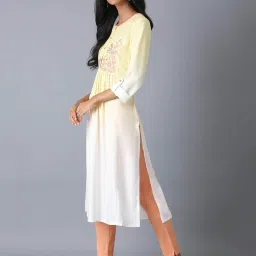 W Yellow & White Printed Straight Kurta image 4