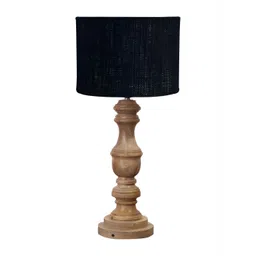 Devansh Black & Brown Wooden Cylindrical Shaped Table Lamp image 2