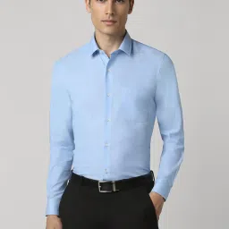 Peter England Blue Slim Fit Texture Shirt image 1