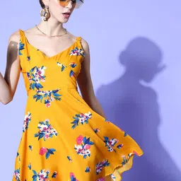 U&F Women Stylish Mustard Floral Sun Dress-picture-17