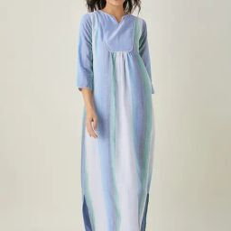 The Kaftan Company Blue Cotton Stripes Night Gown-picture-28
