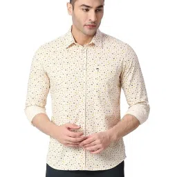 Basics Beige Cotton Slim Fit Printed Shirt image 1