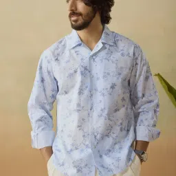 Andamen Blue Cotton Relaxed Fit Printed Shirt image 1
