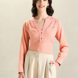 U.S. Polo Assn. Peach Linen Graphic Print Top image 1