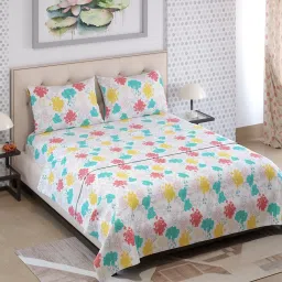 Layers Emaline Floral Multicolor 144 TC Cotton Double Bed Sheet with 2 Pillow Covers image 1