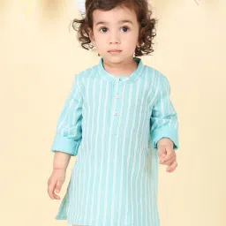 Fabindia Infant Boys Blue Cotton Dobby Long Kurta image 1
