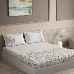 DDECOR Live beautiful Pink Cotton Floral 145 TC Double Flat Bedsheet with 2 Pillow Covers image 1
