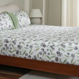 Maspar Green Cotton Printed 200 TC Double Fitted Bedsheet with 2 Pillow Covers image 1