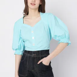 Vero Moda Sky Blue Regular Fit Crop Top image 1