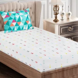 SEJ by Nisha Gupta Geometric Grey 160 TC Cotton Single Bed Sheet with 1 Pillow Cover image 1