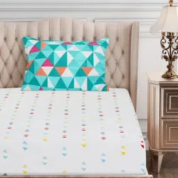 SEJ by Nisha Gupta Geometric Grey 160 TC Cotton Single Bed Sheet with 1 Pillow Cover image 2