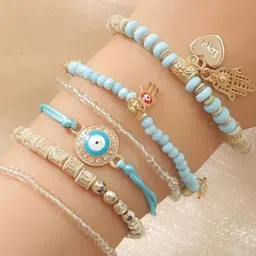 DressBerry Set Of 6 Artificial Stones Studded & Beaded Charm Bracelet image 4