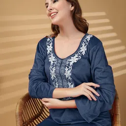 KLOTTHE Plus Size Floral Embroidered Round Neck Maxi Nightdress image 5