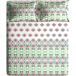 Portico White & Green Ethnic Motifs 144 TC Bedsheet with 2 Pillow Covers image 4