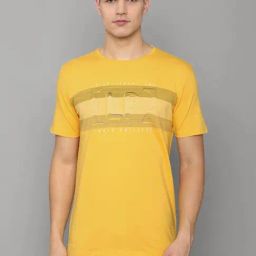 Louis Philippe Yellow Cotton Slim Fit Printed T-Shirt-picture-29